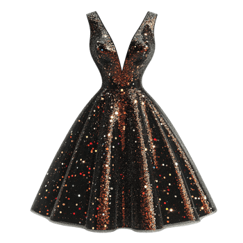 Stylish Womens Glitter Dress with Fitted Bodices and Full Skirts Isolated on Transparent Background png