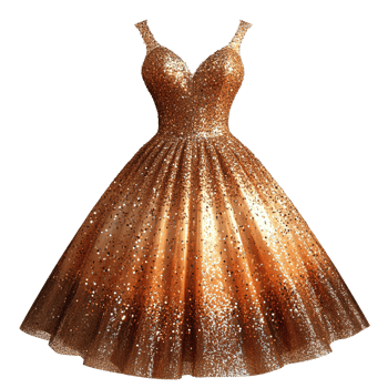 Elegant Short Evening Gown with Glittering Sequin Embellishments and Fit-and-Flare A-Line Shapes Isolated on Transparent Background png