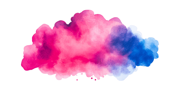 Abstract watercolor cloud with pink and blue gradient, cut out transparent png