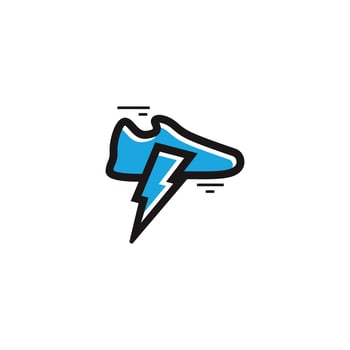Dynamic sneaker logo with lightning bolt, symbolizing power, energy, speed, and active lifestyle. vector