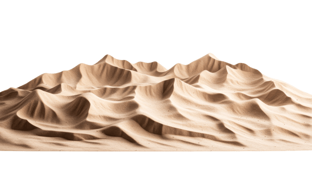 Sandy dunes with texture, dry background, desert landscape , cut out transparent png