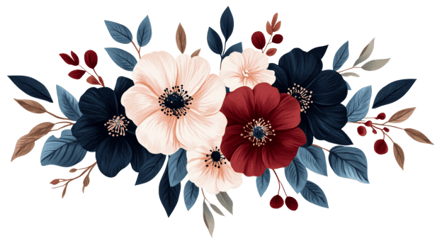 Elegant floral arrangement with dark and light tones, cut out transparent png