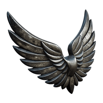 elegant rustic Black Iron Wings Silhouette Cutout on Transparent Background professional png