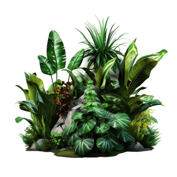 A group of plants and rocks in a bush png