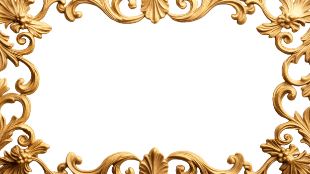 Golden vintage frame with ornate design, luxurious and elegant, cut out transparent png