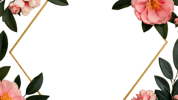 Floral Frame Border with Flowers and Gold Line Frame, cut out transparent png