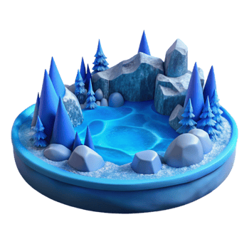 elegant rustic Blue Frozen Lake Winter Scene Isolated detailed png