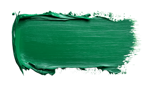Green paint smear, artistic stroke texture, emerald brushstroke isolated , cut out transparent png