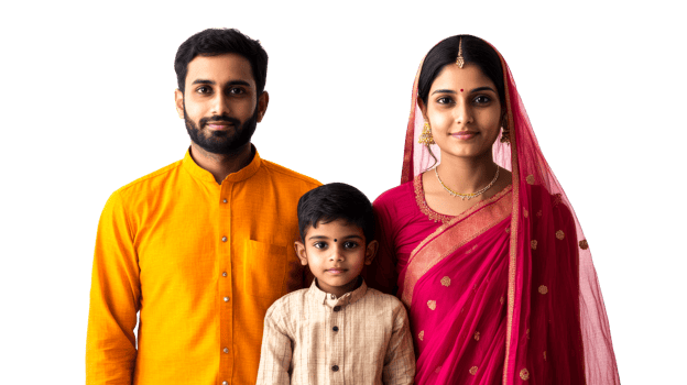 Indian family portrait, traditional attire, cut out transparent png