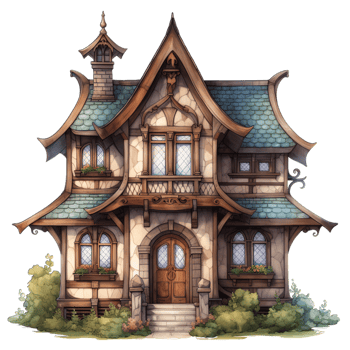 An illustration of a house with a blue roof png