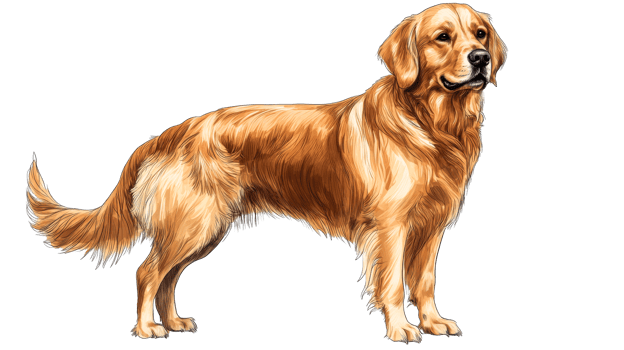 Standing golden retriever dog, detailed illustration, friendly companion, cut out transparent png