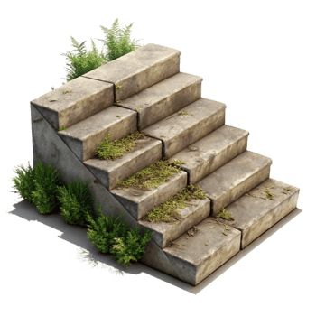 impressive vintage Broken Concrete Steps with Weeds Isolated Natural Decay authentic png