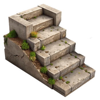 impressive rustic Broken Concrete Steps with Weeds Isolated Natural Decay original png