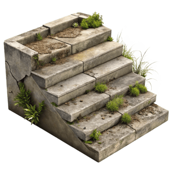 vibrant contemporary Broken Concrete Steps with Weeds Isolated Natural Decay authentic png