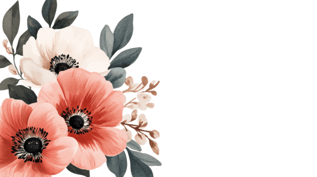 Watercolor floral bouquet with anemones and leaves, cut out transparent png