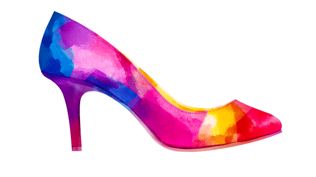 Vivid watercolor pattern high heel shoe, artistic style, cut out transparent png