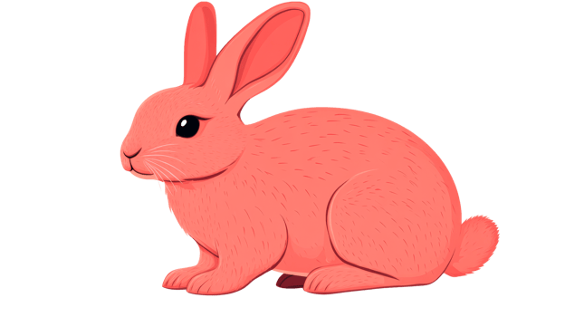 Cute, pink rabbit with long ears in illustration style, cut out transparent png