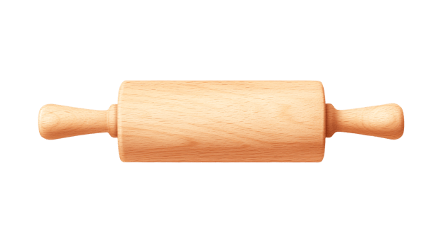 Wooden rolling pin with handles, kitchen tool, isolated, cut out transparent png