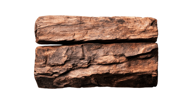 Two stacked textured rustic stone blocks, nature rock formation, cut out transparent png