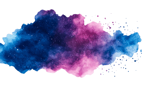 Galaxy watercolor cloud, cosmic artwork with splashes, cut out transparent png