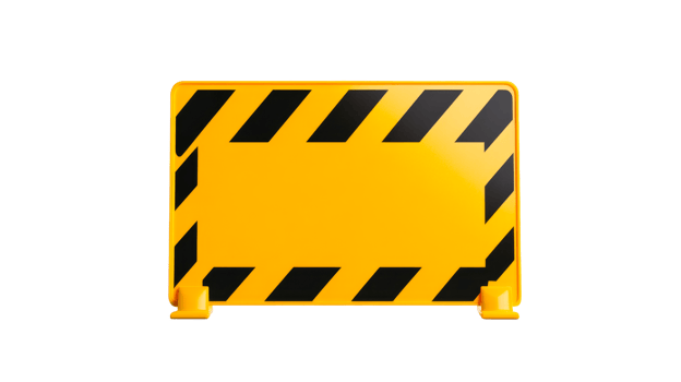 Yellow and black warning sign on black background, cut out transparent png