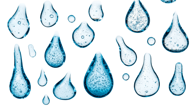 Water drops with bubbles on black background for design, cut out transparent png