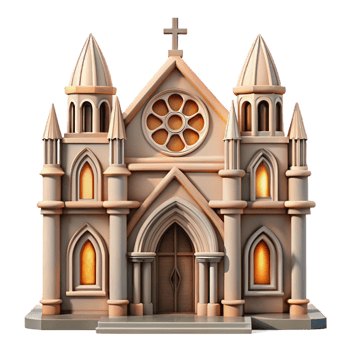vibrant minimalist Cathedral Facade Cutout Symmetrical Composition Transparent Background genuine png