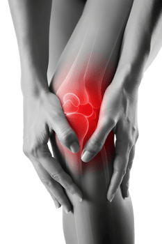 Knee pain, sports injury, highlighted in red. Transparent background png