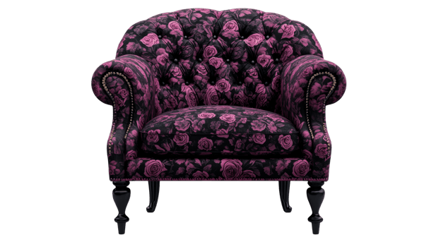 Elegant Victorian armchair with floral pattern, cut out transparent png
