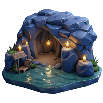 vibrant abstract Cavern in Ocean Cliff at Night Isolated Element high resolution png