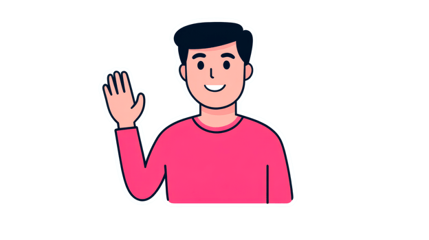 Man waving with hand, male person smiling, cartoon illustration, cut out transparent png