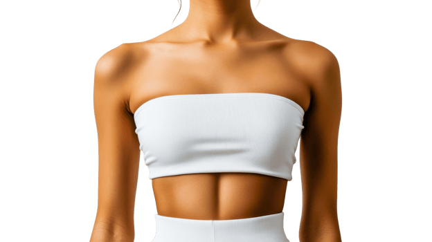 Woman with tanned skin wearing white top, cut out transparent png