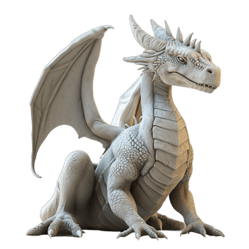 A 3d printed dragon sitting on the ground png