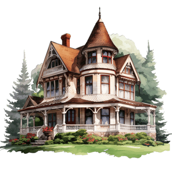 A painting of a large victorian house png