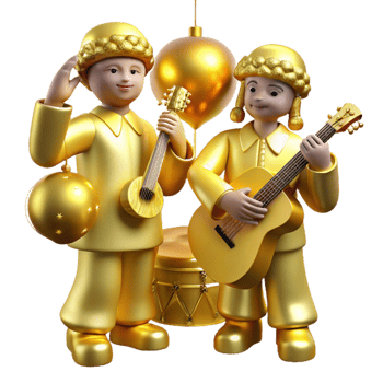 elegant artistic Celestial Musicians Isolated with Golden Lighting original png