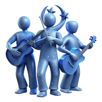 magnificent contemporary Celestial Musicians Silhouette Isolated with Blue Glow authentic png