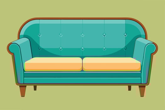 A colorful teal sofa with orange cushions, perfect for home decor vector