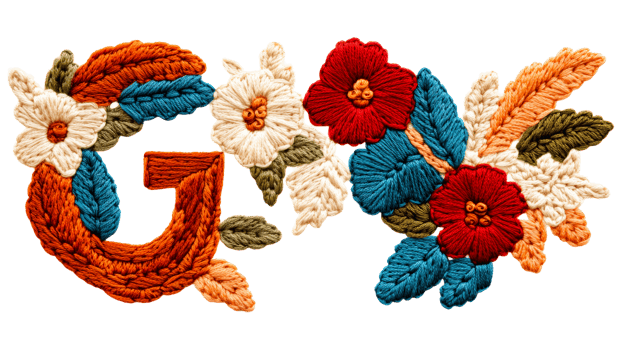 Embroidered floral design, colorful textures, decorative stitch , cut out transparent png