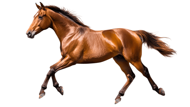 Chestnut horse galloping, equine movement, muscular build, cut out transparent png