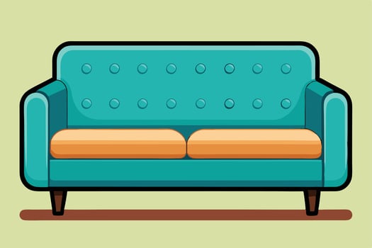 Colorful teal sofa with orange cushions, perfect for home decor vector