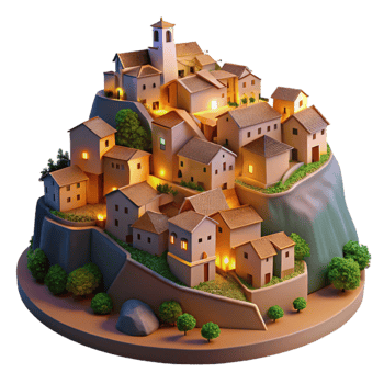 magnificent traditional Charming Hillside Village Transparent Background Evening Glow genuine png