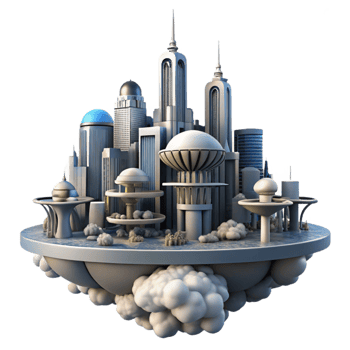 extraordinary contemporary City Among Clouds Isolated with Warm Lighting Transparent Background exclusive png