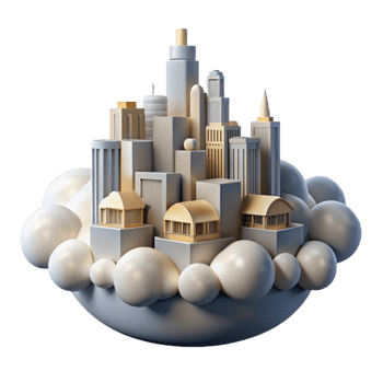 serene modern City in the Clouds Isolated with Warm Sunset Colors genuine png