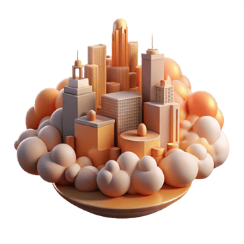 serene contemporary City in the Clouds Isolated with Warm Sunset Colors professional png