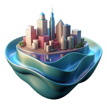 beautiful minimalist Cityscape Distorted Reflection in Wavy Water Isolated authentic png