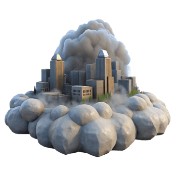 vibrant traditional Cityscape in Fog Transparent Background Birdseye View exclusive png