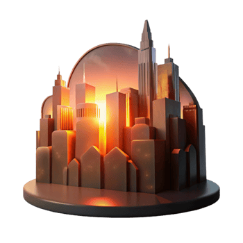 wonderful artistic Cityscape Silhouette Cutout with Backlit Glow Isolated high quality png