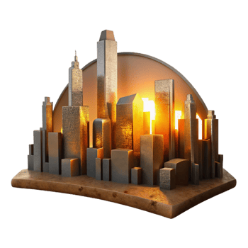 magnificent rustic Cityscape Silhouette Cutout with Backlit Glow Isolated original png