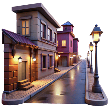 elegant contemporary City Street at Dusk Isolated on Transparent Background premium png