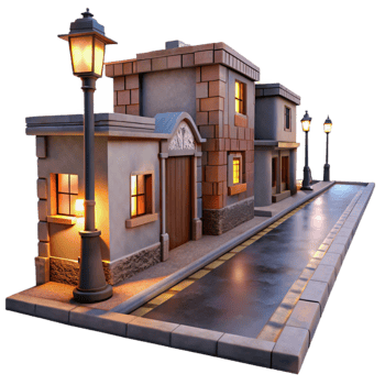dramatic minimalist City Street at Dusk Isolated on Transparent Background authentic png